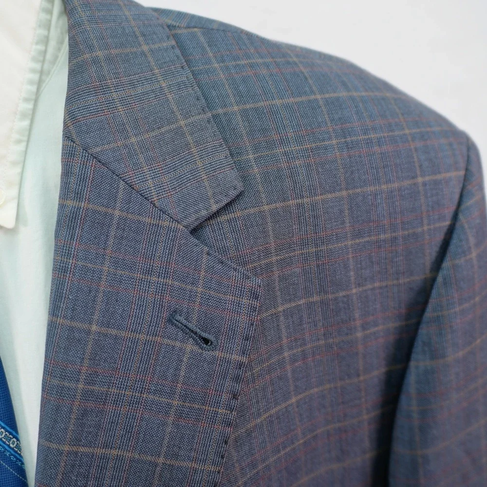 Jos A Bank Signature Gold Gray Plaid W/ Yellow Orange Windowpane 46L Suit Jacket